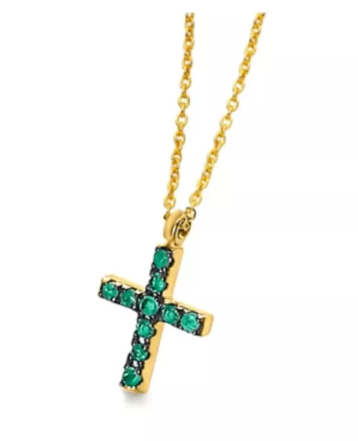 Lecarré Ras-Du-Cou or Jaune 18k + Croix GD101OA.ES 0.30 Carat Emeraudes