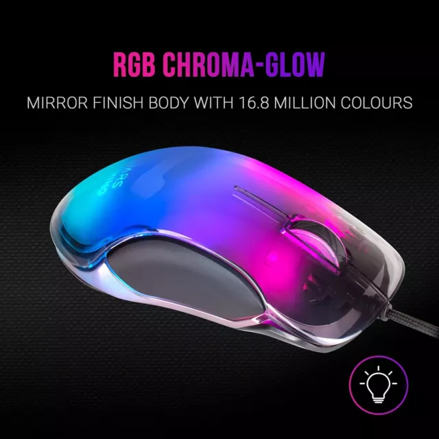 MARSGAMING MMGLOW, RGB Chroma-Glow Gaming Mouse, Mirror Finish, Ultra-Lightweigh 3