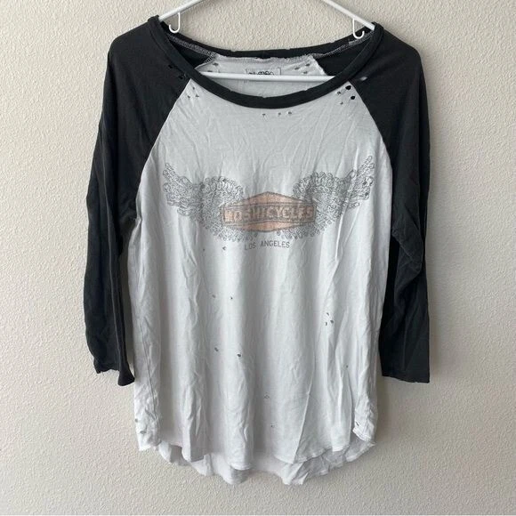 Lauren Moshi | Women's Vintage Distress Moshicycles 3/4 Sleeve Top Size Medium
