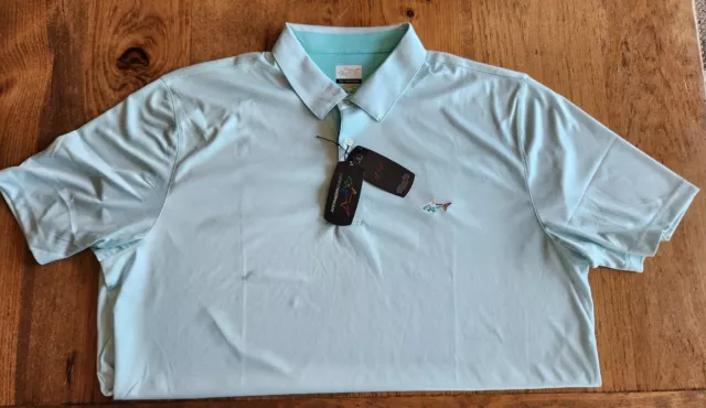 Mens Greg Norman Play Dry Performance Golf Polo Shirt Aqua Blue XXL NWT