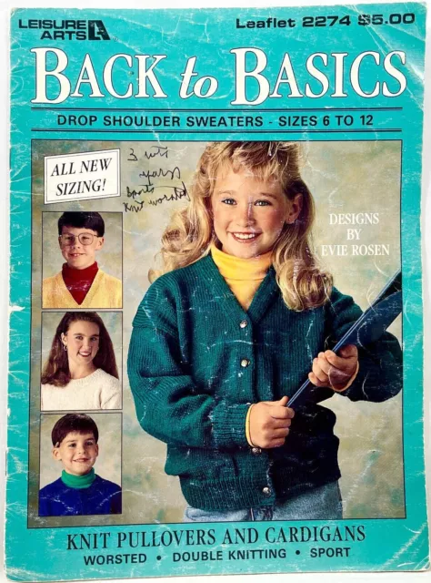 Leisure Arts Back To Basics 2274 1992 libro de patrones de tejido 4 diseños 6-12 12741