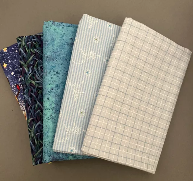 Lot Of 5 Quilting Fat Quarters 100% Cotton Fabric Bundle 18” x 22” each Blues