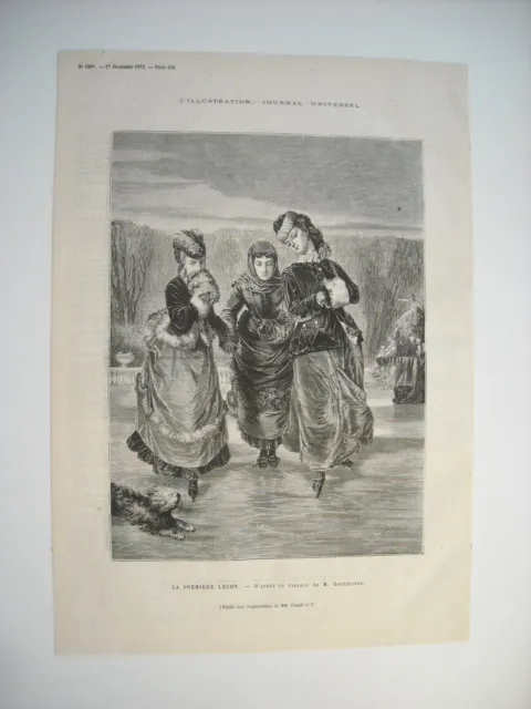 1873 Engraving. La Premiere Lecon. After The Painting By M. Charles Ed Boutibonne.