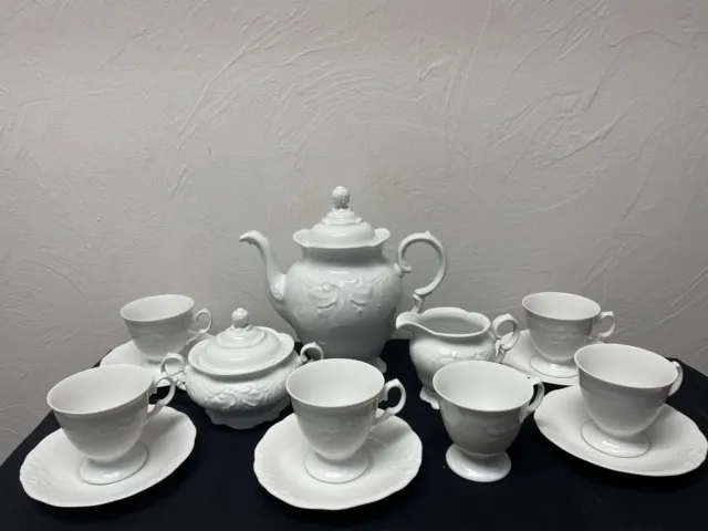 Vintage Wawel China Coffee Tea Set Made In Poland Pot Creamer Sugar Cups Saucers
