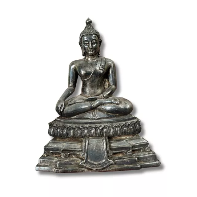 AsienLifeStyle Bronze Buddha Figur mit Silber Ummantelung Thailand Skulptur alt