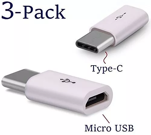 3pcs WHITE MICRO USB TO USB TYPE C MALE ADAPTOR CONVERTER SAMSUNG S8 S8+ S9 MAC