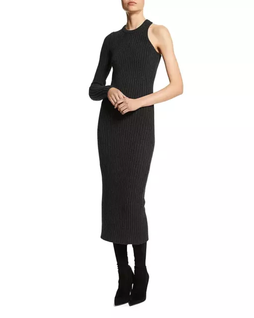 Michael Kors Collection Cashmere Blend One Sleeve Rib Dress Women's S Charcoal