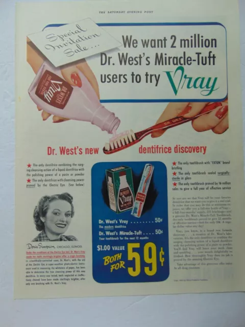 1941 DR. WEST's TOOTHBRUSH & VRAY Paste vintage art print ad
