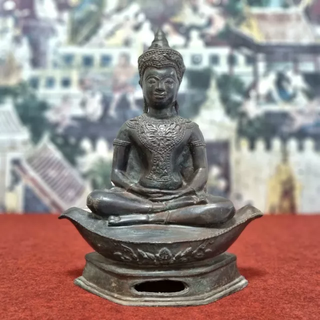 16.3" Buddhism Antique Thai Ayutthaya Bronze Buddha Statue Meditating On Boat
