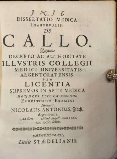 Nicolaus A. Flach: Dissertatio Medica Inauguralis, De Callo 1681