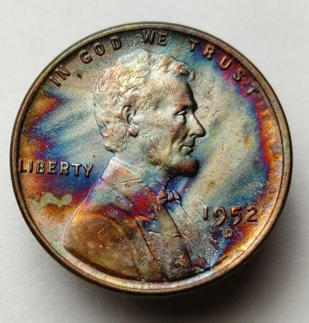 1952D wheat penny multicolored toned us unc Lincoln wheat cent #334