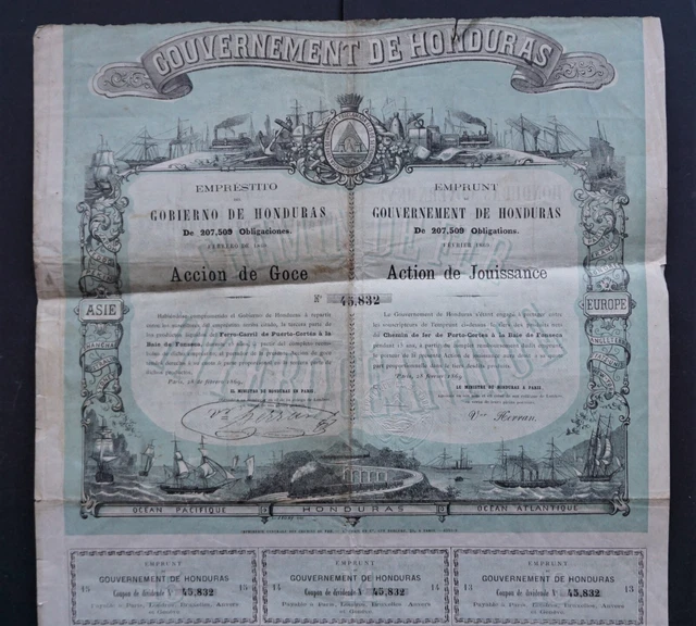 Honduras - Government of Honduras - 1869 - profit share  -RARE-