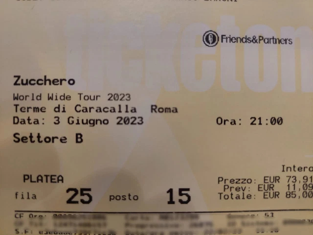 2 Biglietti Concerto Zucchero Caracalla 03/06/2023