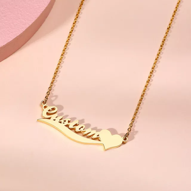 Personalized DIY Name Women Girl Necklace Chain Heart Pendant Mother's Day Gift