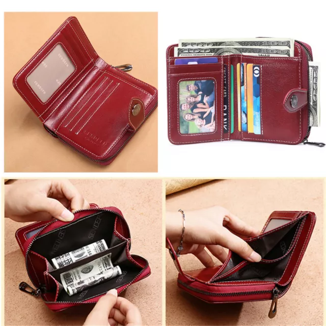 Genuine Leather Women Wallet Ladies Short Coin Purse Card Holder RFID Blocking