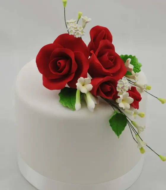 Large Red Garden Rose Bouquet Sugar flower wedding birthday cake decoration
