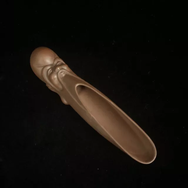Antique Terracotta Clay Carved Shouxing God Of Longevity Chinese Tea Scoop Spoon