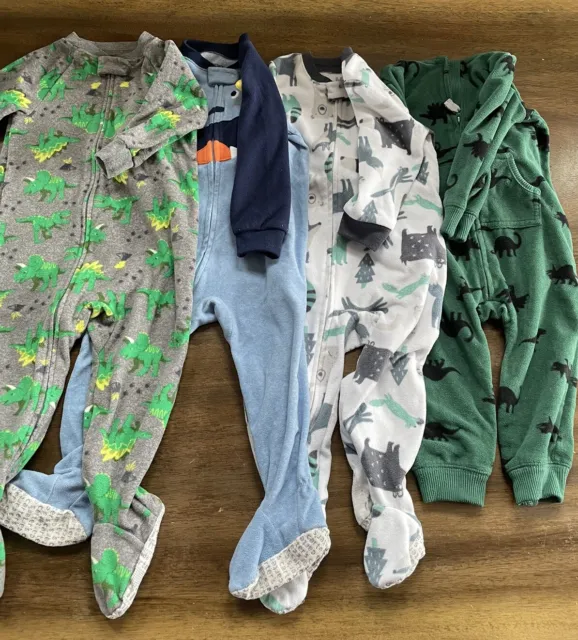 18M 4 Lot Piece Carters Baby Toddler Fleece Footed Sleeper Pajama ~ Dinosaurs