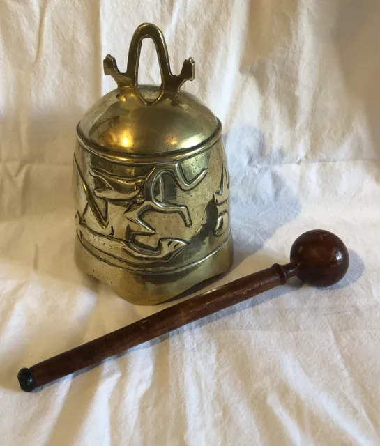 Tibetan/Oriental/ Chinese Brass Temple Bell Gong Dragon Design Wooden Striker