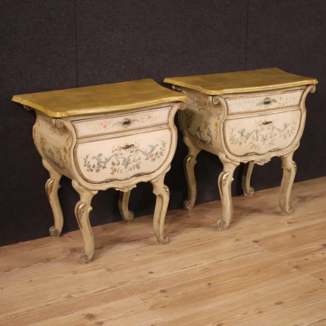 Pair Of Nightstands Furniture Painted Vintage Plated IN Antique Style Venetian