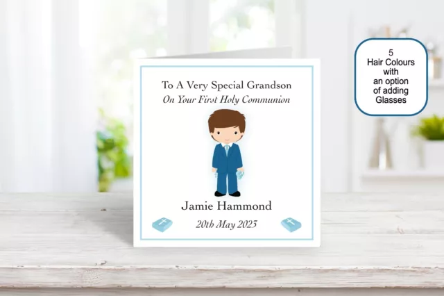 Personalised Handmade On Your Communion Day Card for a Boy - Grandson, Nephew