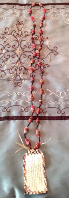 NWT Handcrafted Haitian Artisan Upcycled Paper Bead Red Long Necklace - 25"