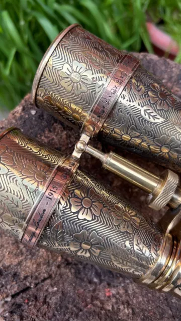 Handmade Solid Brass Carving Binocular With handcrafted work Beautifully Engrave 3