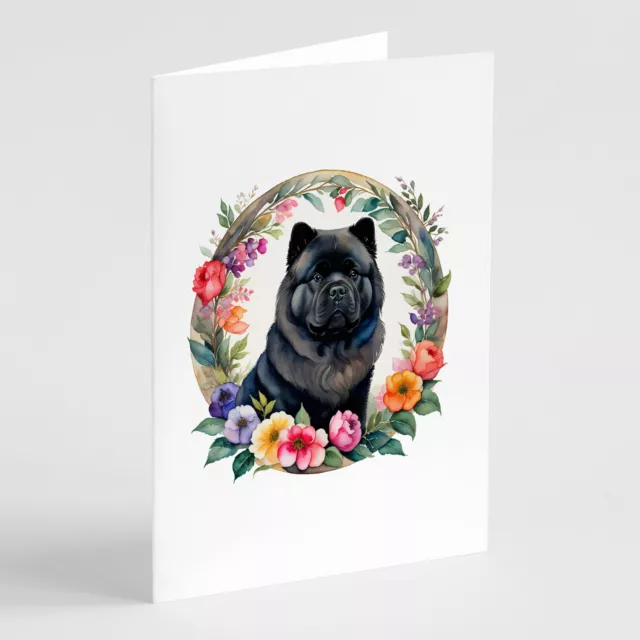 Black Chow Chow Flowers Greeting Cards Envelopes Pack of 8 DAC2118GCA7P