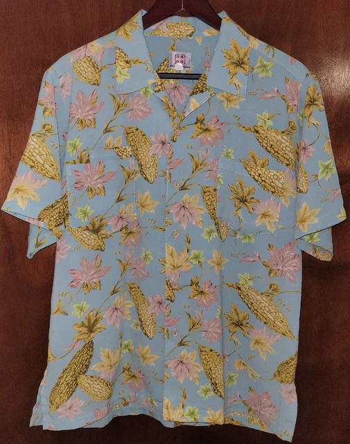 Vtg 1940s Silk Crepe Hawaiian Shirt Mens Large Japanese Kimono Rockabilly Camp