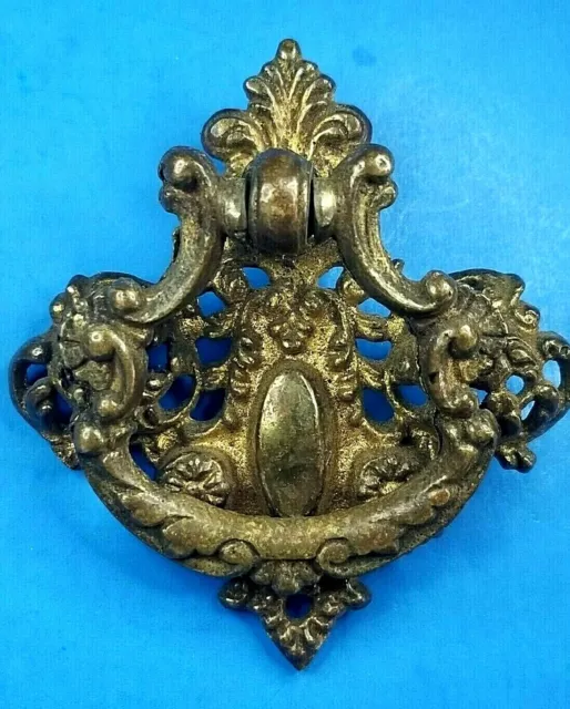 Drawer Pull Drop Bail Hardware Cabinet Cupboard Single Handle Knob Ornate Vtg.