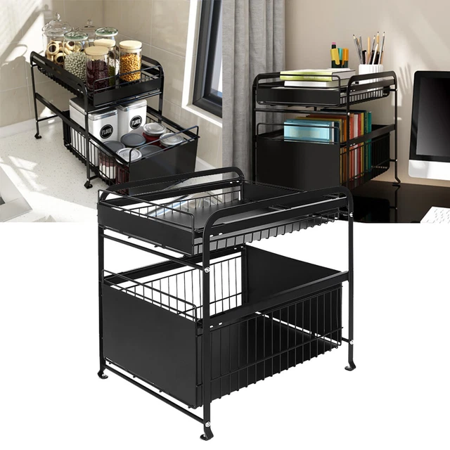 Spice Rack Organizer 2 Tier Metal Drawer Seasoning Shelf Storage for Counter top