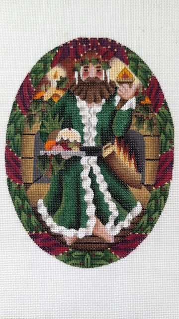 Melissa Shirley Vintage Santa Stand Green Robe Needlepoint Canvas Christmas