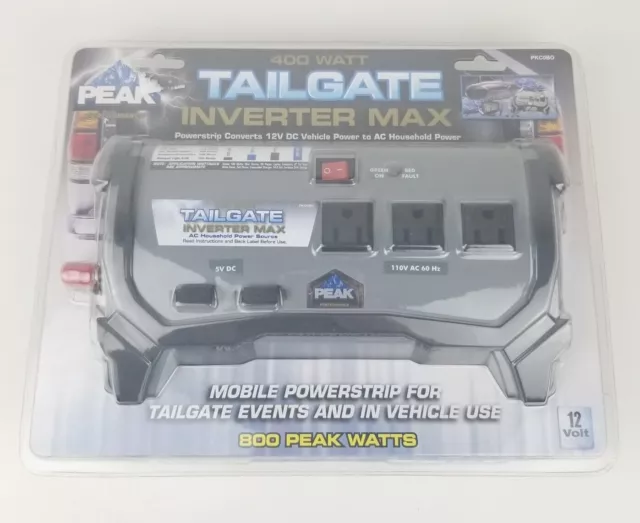 New Peak 400 Watt 800 Peak Tailgate Inverter Max PKCOBO 12 Volt DC Car to AC NEW