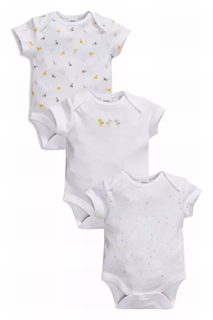 ВNWT NEXT Babygrows Playsuits • White Duck Bodysuits 3pk •100% Cotton • 6-9 Mons