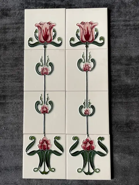 Set of 8 Reclaimed H&R Johnson Reproduction Art Nouveau Tiles