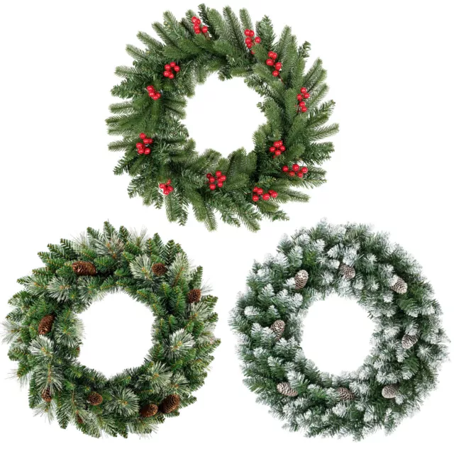 50/60CM Xmas Christmas Wreaths with Pine Cones and Red Berries for Front Door