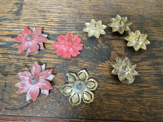 8 VINTAGE 1920's  METAL  & GLASS FLOWERS  CURTAIN  TIE  PIN  BACKS 5