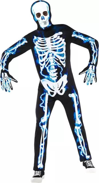 Men`s Electric Skeleton Jumpsuit Adult Bone Frame Halloween Fancy Dress Costume