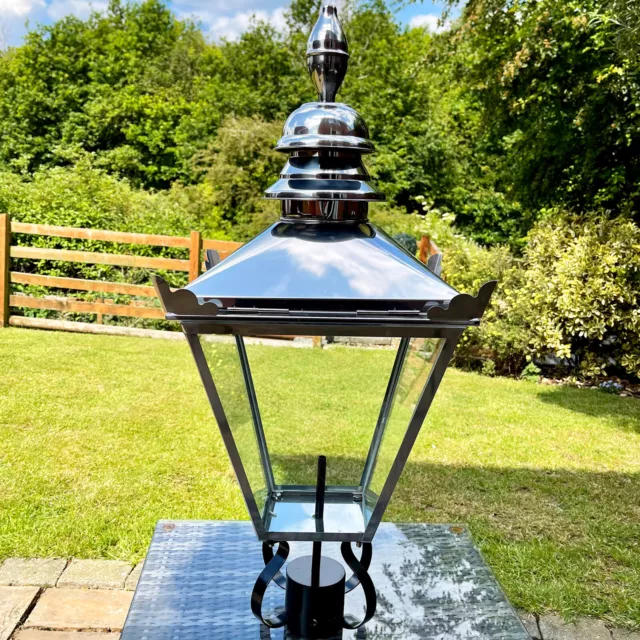 Stainless Steel Victorian Garden Street Post Lamp 90cm Lantern Top Metal Light