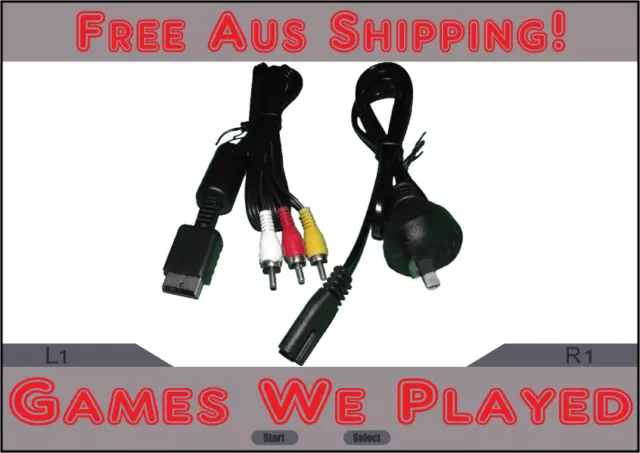 Playstation 1 PS1 Aftermarket AV Cables and Power Cord Lead *Brand New AU Plug