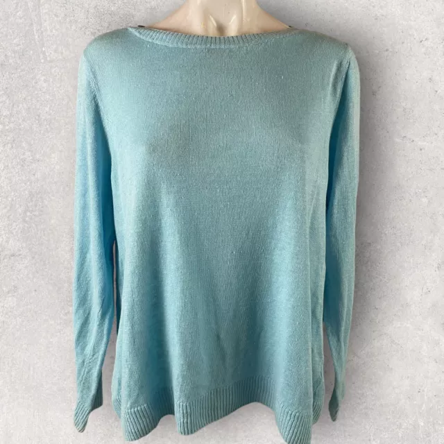 Eileen Fisher Top Womens 1X Organic Linen Knit Scoop Neck Blue Long Sleeve T691