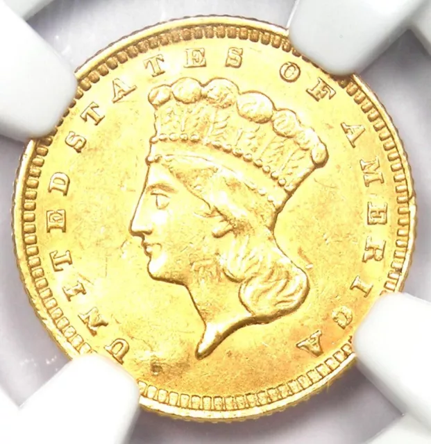 1874 Indian Gold Dollar G$1 - Certified NGC AU Details - Rare Early Coin!