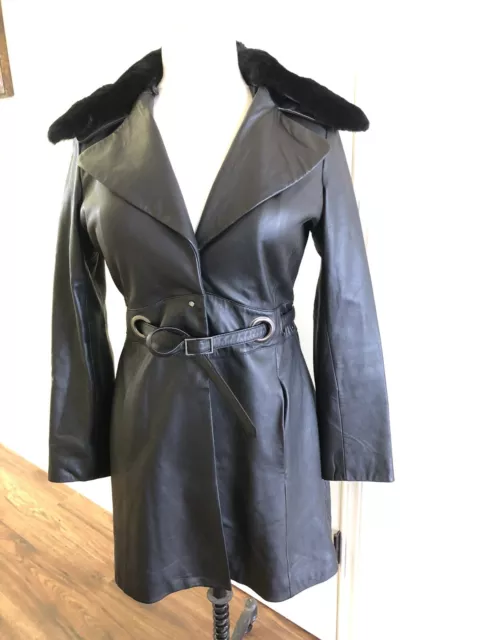 Via Spiga 100% Leather Black Dress Coat Jacket Womens Size M