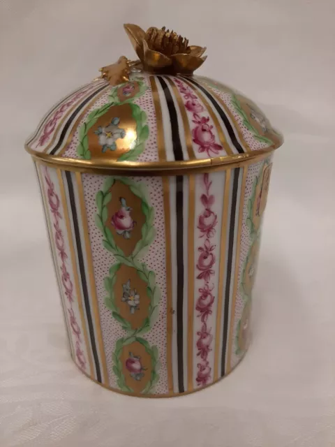 Sachs Dresden - Caddy  - Green and Gold - Gold Flower Handle  - Lidded Box