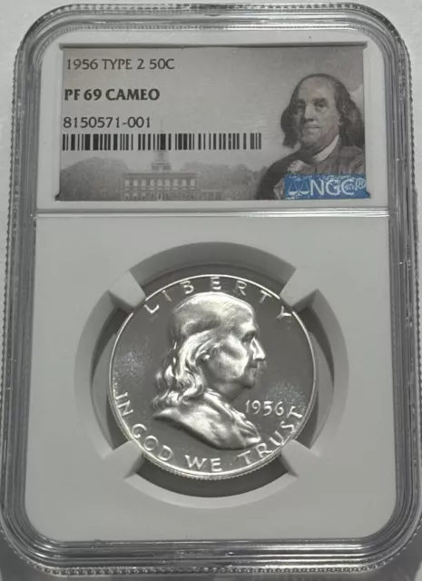 1956 TYPE 2 NGC PF69 CAMEO PROOF FRANKLIN HALF DOLLAR 50c 90% SILVER PORTRAIT LB