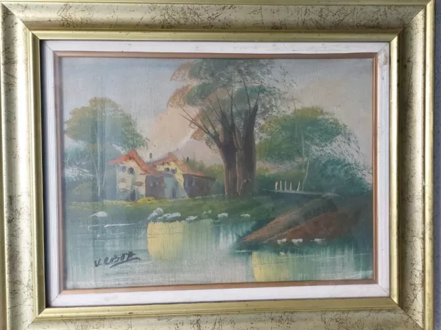 QUADRO DIPINTO A mano 42x52 Olio Su Tela paesaggio firmato V.Costa EUR