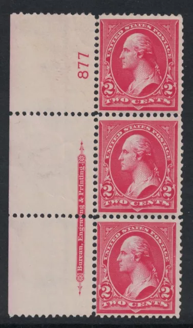 Scott 279B- MH Platte Streifen Von 3 W / Imprint- 2c Washington Typ IV, DL Wmk-