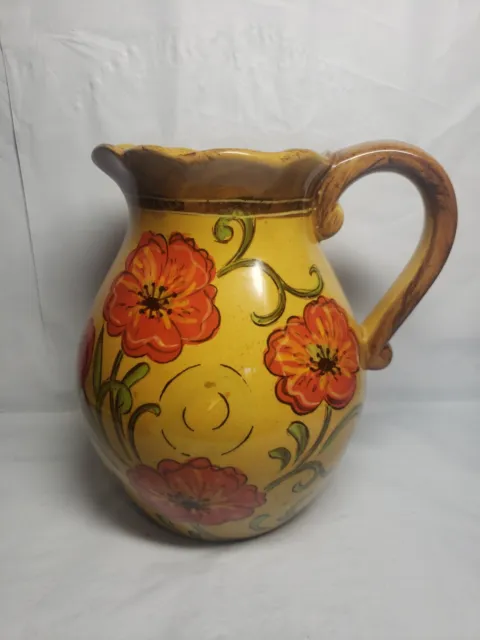 1 Gal Ceramic Water Pitcher Poppy Hand Painted