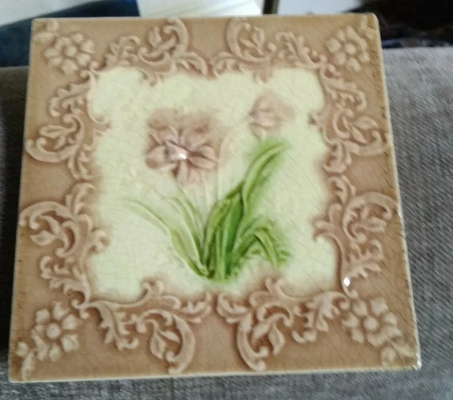 Antique Victorian  Majolica Tile Circa 1880s