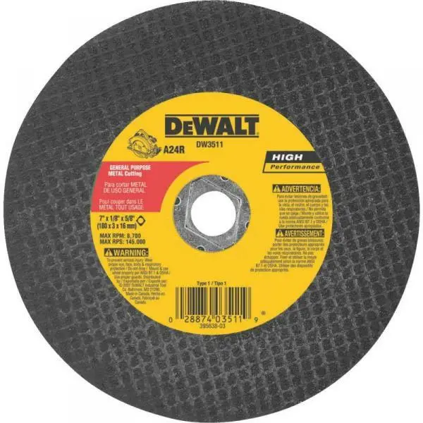 Paquete de 5 hojas abrasivas de corte de metal de uso general Dewalt DW3511, 7""x1/8""x5/8""